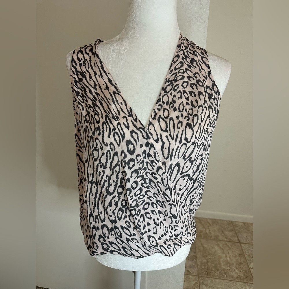 L’AGENCE Silk Mila Draped Sleeveless Leopard Print Blouse Nectar/Shadow XS